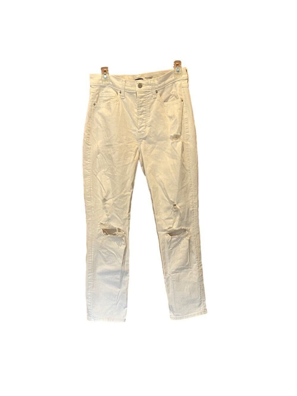 Old Navy Sky-Hi Straight Extra High Rise White Button-Fly Ripped Jeans Size 4